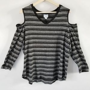 Sunday 2X Cold Shoulder Sweater Black Gray